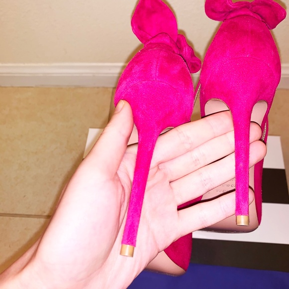 Aquazzura Pink Suede Pointed Toe Tie Pumps - Picture 5 of 8